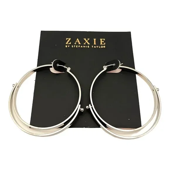 New Zaxie by Stephanie Taylor Hoop Earrings Silver Tone Hoops - 8E - Picture 3 of 4